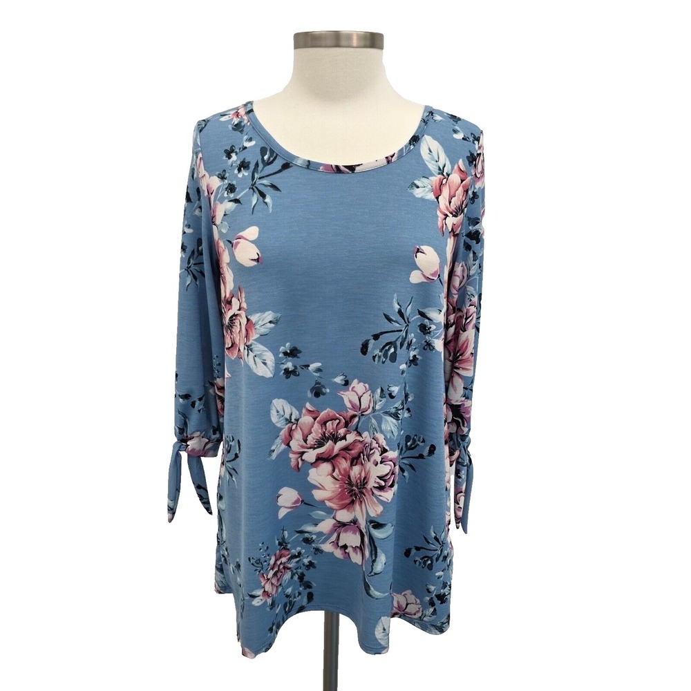 Vanilla Bay Womens S Blue Floral Cottagecore Boho Romantic Spring Knit Top